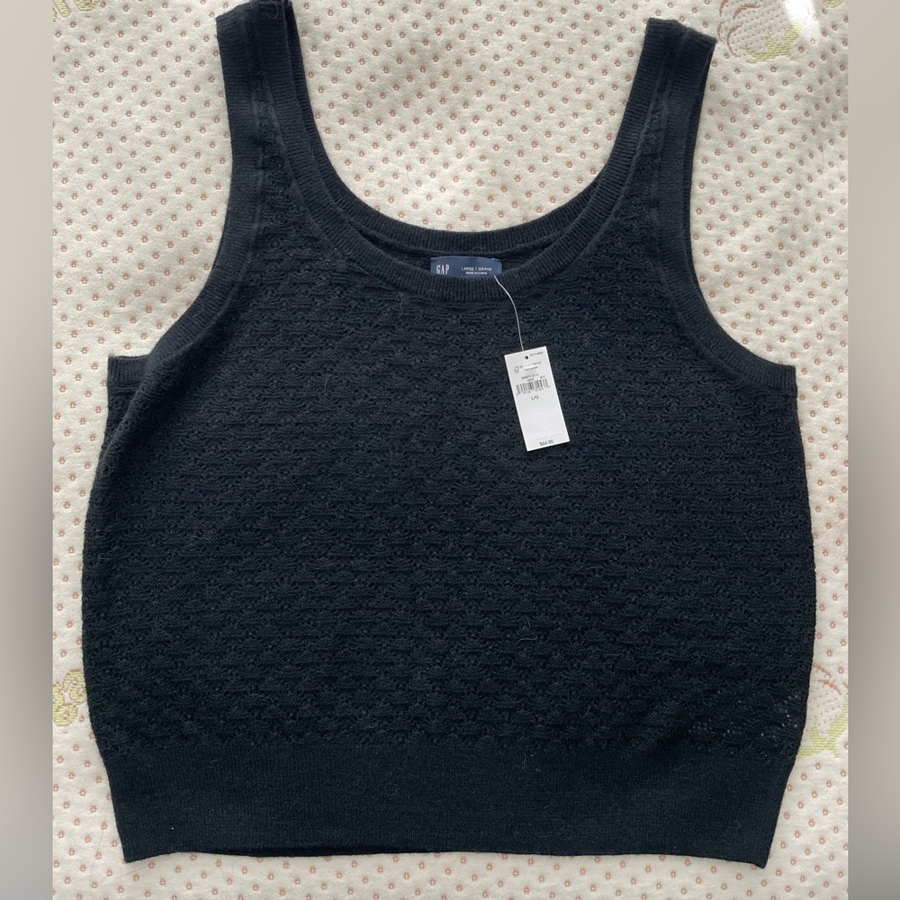 GAP Elegant Pointelle Sweater Tank Top, Blac, Large, NWT